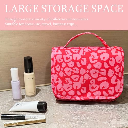 Crazy Bison Hanging Travel Toiletry Bag Kit Makeup Case Cosmetics Organizer for Men Women (Hot Pink Leopard)2