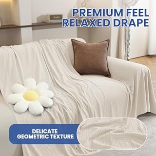 Ystyle Telo Copridivano 3 Posti, 200x340 CM, Copritutto Per Divano Antiscivolo, Foulard Copridivano Morbida e Comoda, Telo Arredo Universale, Gran Foulard Per Divano Antimacchia, Crema
