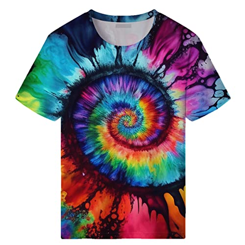 TiwBski Novelty Tie Dye Style T-Shirts for Men Spiral Streak Print Shirt with Short Sleeves2