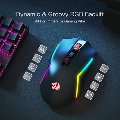 M693 - Mouse da gioco wireless, 8000 DPI con connessione 3 modalità, Bluetooth e wireless 2,4 G, 7 pulsanti macro, capacità di alimentazione durevole e retroilluminazione RGB per - Tastiera gaming - Immagine 3