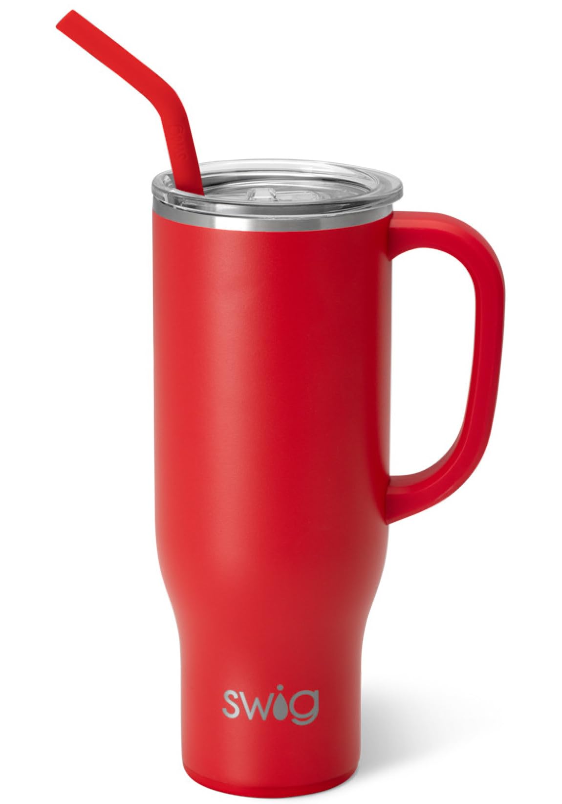 Swig Life 30oz Mega Mug, 30oz Tumbler with Handle and Straw, Large Insulated Tumblers, Cup Holder Friendly Travel Mug, Stainless Steel 30 oz Tumbler, Reusable Insulated Water Bottle (Red)