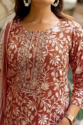 Image of MIRCHI FASHION Pure Cotton Floral Kurta Set for Women with Dupatta & Pant | 3 Piece Straight Fit Ethnic Outfit | Breathable Summer Salwar Suit