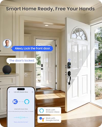 Veise VE027-H Built-in Wi-Fi Fingerprint Smart Deadbolt Lock with Handleset, App Remote & Voice Control, Keyless Entry Front Door Lock Set, Touchscreen Keypad, Auto-Lock, Easy Setup, Matte Black - Image 6