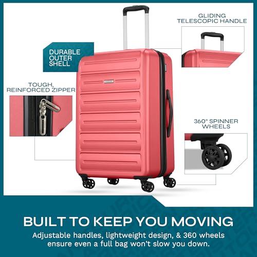 Image of American Tourister Westridge Hardshell Luggage Set - 3 Piece Set - 20 inch Carry-On, 24 inch & 28 inch Checked Luggage Set with Spinner Wheels - Expandable Hard Suitcases for Travel - Hard ABS Shell - Coral