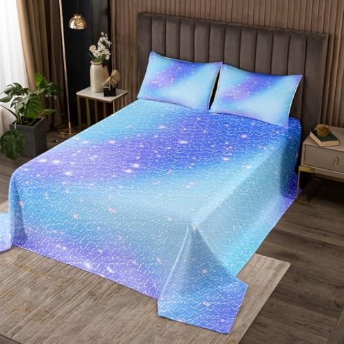 Erosebridal Blue Quilt Set Twin,Colorful Ombre Coverlet Set for Kids Boys Girls,Galaxy Printed Bedspread,Watercolor Bed Cover with 1 Pillow Sham Lightweight