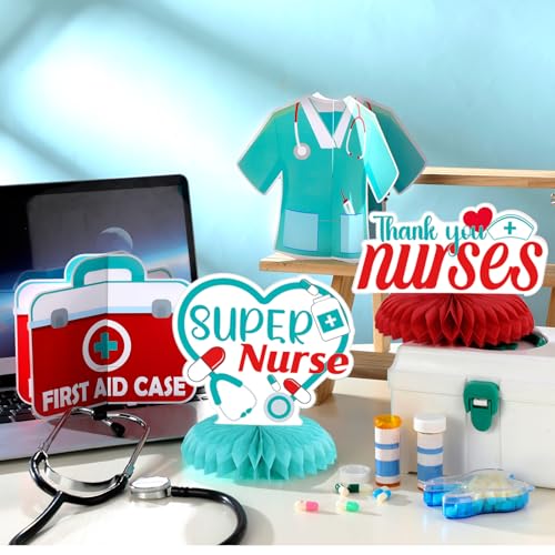 Image of 12 Pcs Nurses Week Decorations 2026 Nursing Party Decorations Honeycomb Centerpieces Nurses Appreciation Week Table Toppers for Nursing Graduation Party Supplies CNA /CRNA /RN