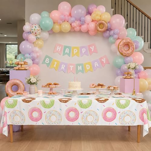 Image of Blue Orchards Donut Table Covers (Pack of 3) - 54 inchx108 inch XL - Birthday Decorations, Donut Table Covers, Donut Tablecloth, Donut Themed, Donut Grow Up Too Fast Party