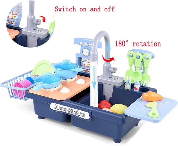 Image of Electric Kitchen Play Sink with Water Circuit, Dishwasher, Toys with Simulated Tap and Included Kitchen Accessories for Children (Blue)