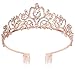 Tiara Crown for Women,Rhinestone Crystal Tiara Crown with Comb Princess Pageant Tiara Headband Rose Gold