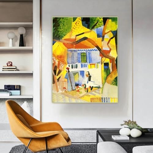August Macke Cour de la maison de campagne Toile 80x120 cm sans cadre impression photo