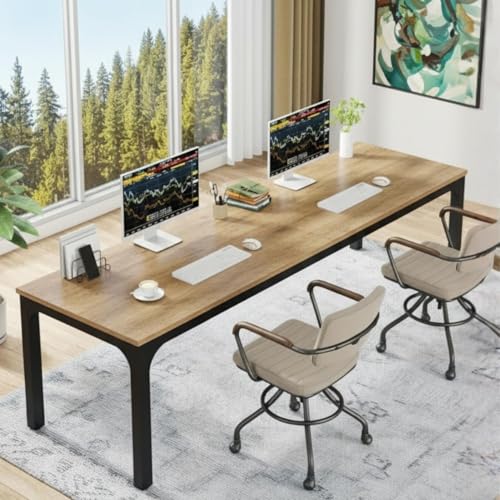 Image of TEKAVO Simplon Large Executive Computer Table | Meeting Table | Conference Table | Two Person Desk | Large Office Table | Long Work Desk | 200 CM Long x 70 CM Wide | Brown Wood | Metal - DIY