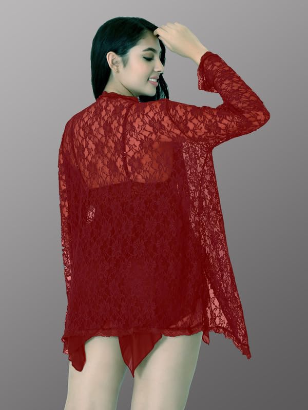 Image of Net Lace Spandex Women Babydoll Nightgown Honeymoon Lingerie Nighty