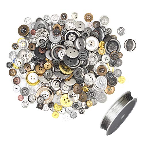 PUDSIRN Lot de 600 boutons ronds en résine de couleurs assorties avec fil argenté pour couture, bricolage, travaux manuels, peinture Cover