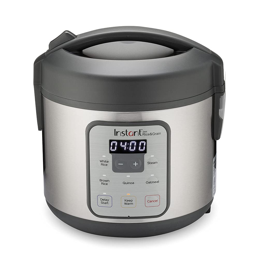Instant Zest Rice And Grain Cooker 8 Cups Cooked (4 Cups uncooked), 6 One Touch Smart Program, Non Stick Ceramic Inner Pot, Inp 140 5010 01 Gc, Black And Stainless Steel.
