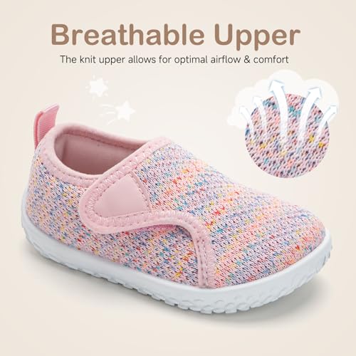Image of nerteo Toddler Boy Girl Sneakers Wide Toe Box Adjustable Barefoot Slip on Shoes Lightweight Walking Running Non-Slip Breathable Tennis Athletic School Gym Shoes