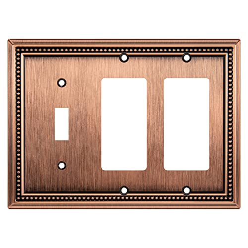 Image of Henne Bery Sunken Pearls Heavy Duty Decorative Wall Plate Switch Plate Outlet Cover (Single Toggle /Double Decorator, Antique Copper)