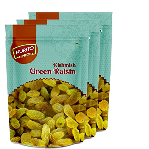 Image of Nurito Kishmish (Green Raisins) 600 Grams (200gm X 3) - Hari Darakh | Green Raisns Nutrient-Rich Superfood for Energy |Hari Kishmish Rich Source of Potassium & Dietry Fiber - This seedless Kishmish is the Best Snack for Every Age Group | Kishmish | Delicious Snack