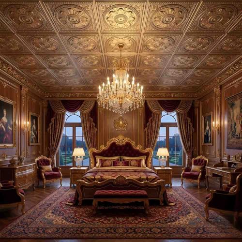 Image of Kayra Decor PVC Ceiling Panel 2x2 Feet (60x60 cm) - Regal Ornate Design, Mettalic Coffee | Pack of 50 3D Decorative Ceiling & Wall Panels | Waterproof Home Interior Decor