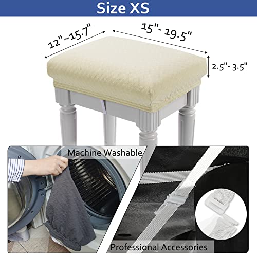Image of 4 pcs Vanity Stool Bench Covers, Luxury Crease-Resistant Jacquard Fabric Saddle Bar Stool Slipcovers Stretch Washable, (Rectangle, 4 Counts, Beige)