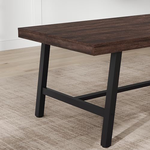 Image of GarveeHome Industrial Dining Table for 4-6 People, 63 inch Long Kitchen Table with Sturdy Metal Frame, Rectangular Counter for Dinner, Kitchen, Dining Room (Rustic Birch, 63 inch Non-extendable)