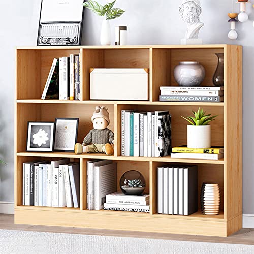 Image of IOTXY Open Shelf Low Bookcase - Wooden 3-Tier Cube Bookshelf, Pear Yellow