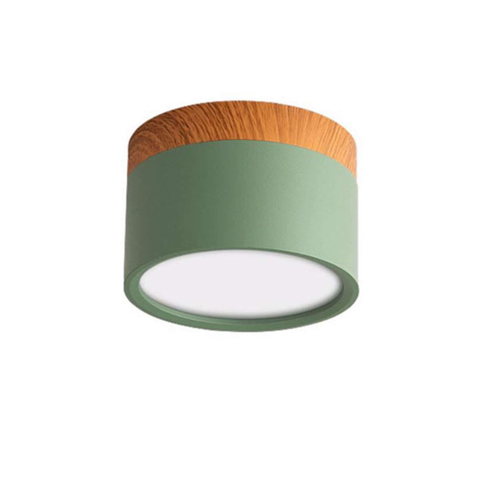 LAI HO LED Downlight, Nordic Wood Modern Led Surface Mounted Ceiling Light Fitting, Aluminum Cool White Spotlight for Dining Room Kitchen Hallway,Green,15W