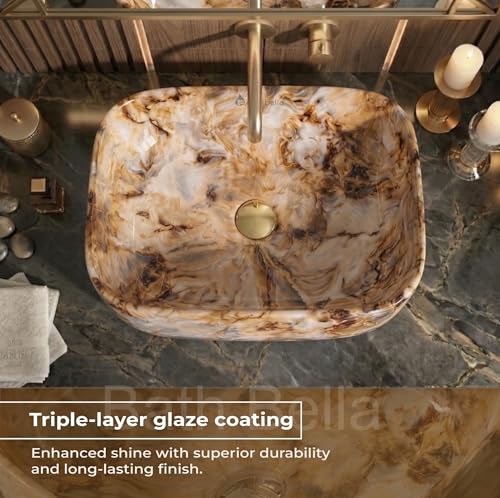 Image of Designer Ceramic Wash Basin For Bathroom | Over Counter Bathroom Basin | Counter Top Bathroom Sink | Wash Basin For Restaurant, Hotel (18 x13 x 5 Inch) (137)