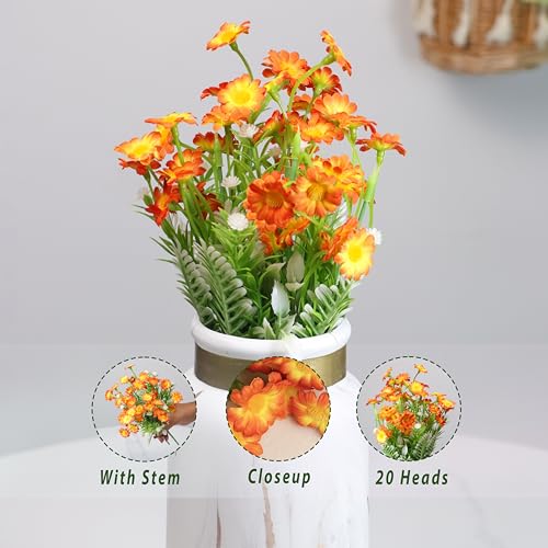 Image of Art Street Artificial Orange Flowers Bunch |Daisy Flowers for Home | Living Room, Decor |Christmas Day, New Year, 7 Head 20 Flowers| Pack of 2|Size 11 INCH, (Without Vase)