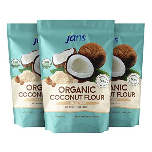 Jans Organic Coconut Flour 1.1 lb (Pack of 3) Gluten-Free | Certified Organic | Keto, Paleo, & Vegan Approved | Ideal Low Carb Substitute | Rich in Fiber | Unbleached & Unrefined | Perfect for BakingUSDA Organic