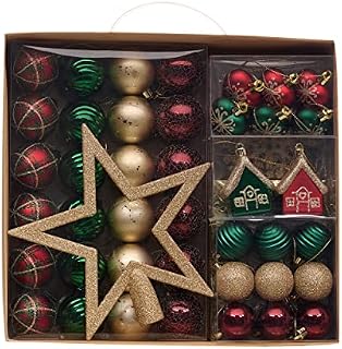 Valery Madelyn 60pcs 3-5cm Shatterproof Christmas Baubles,Country Red Green and Gold Christmas Ball Ornaments with Tree Top for Christmas Tree Decorations