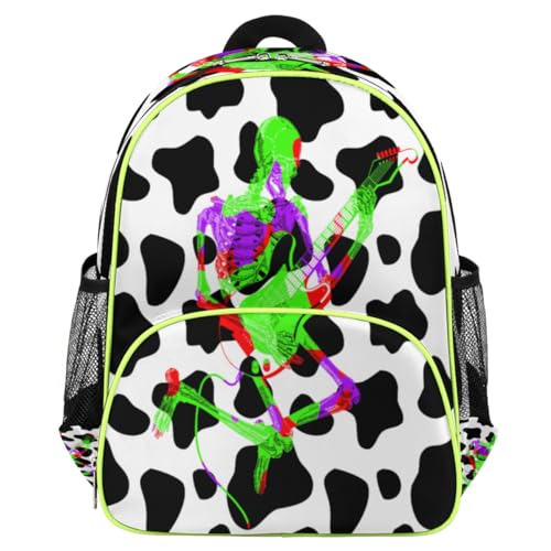 Sac à dos d'école pour enfants à motif tête de mort et guitare