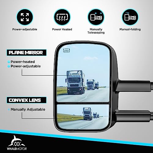 Image of Heated Tow Mirrors Compatible with 1999-2002 Chevy Silverado & GMC Sierra 1500 2500 3500 HD, Tahoe Suburban Avalanche Yukon Denali, Folding Extended Trailer Towing Side Mirrors