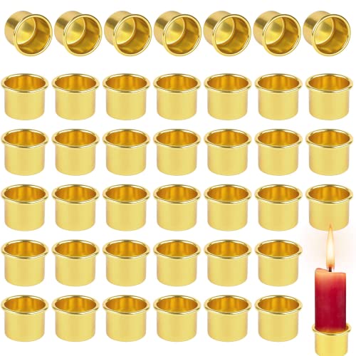 40 PcsMini bougeoirs en métal,Inserts de Bougies,Mini Bougeoir Aluminium,pour Bougies d'arbre,Bougies de Table , Bougies pyramidales, Bougies de Table et Bougies Chauffe-Plat (Or) Cover