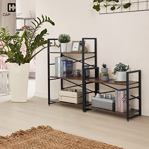 Image of CAPHAUS 2 Tier Small Bookshelf, 24 Inch Width Free Standing Shelf, Bookcase Shelf Storage Organizer, Industrial Book Shelves for Home Office, Living Room, Rustic Oak Vintage Shelves & Metal Frame