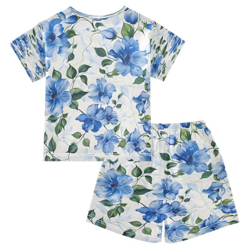 senya Short Sleeve Pajamas Sets Summer Cotton Sleepwear Blue Flowers2