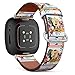 CJBROES Replacement Leather Watch Band, Compatible with Fitbit Versa 3 and Fitbit Sense of Wristband Bracelet Accessory - Tropical Colorful flowersleafs
