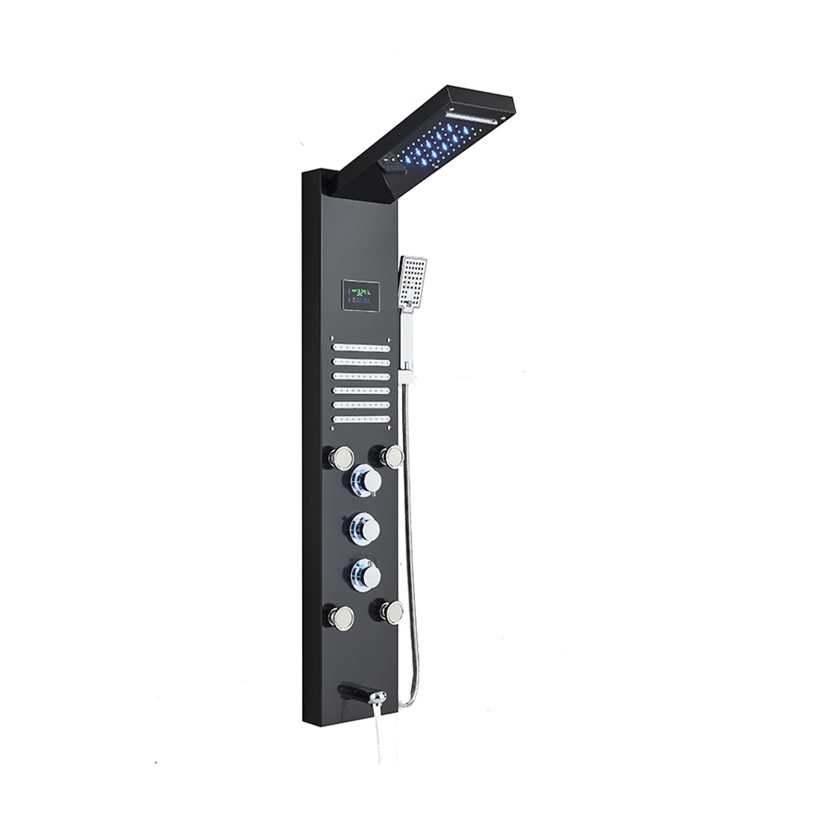 Soywim Black 8004 Shower System, Shower Panel Column ， Massage Jets Mixer Faucet，Big Screen Blue Light Rainfall And Waterfall Head Stainless Steel(Black 8004)