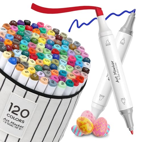 IONSGAKO 120 Colors Alcohol Markers Set, Dual Tip Coloring Markers for Adult Coloring Books No...