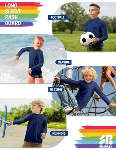 Image of Boys Rash Guard Swim Shirts Long Sleeve UPF 50+ Swimwear Toddler Kids Sun Protection SPF Water Surfing Swimming Shirts 0-16Y
