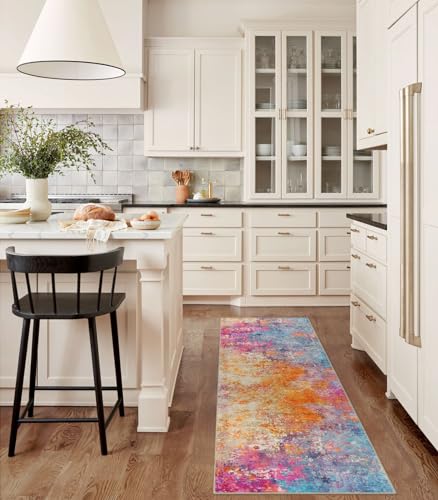 Lahome Modern Abstract Runner Rugs with Rubber Backing - 2x8 Colorful Rug Runners for Hallways Non Slip Washable Carpet Runner, Rainbow Soft Non Skid Indoor Long Runner for Bedroom Kitchen