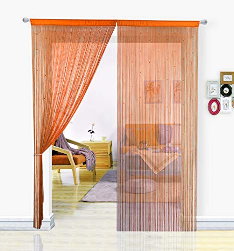 HSYLYM Pantalla de Cortinas de Cuerdas Cuentas,para decoración del hogar,poliéster,Naranja,90x200cm