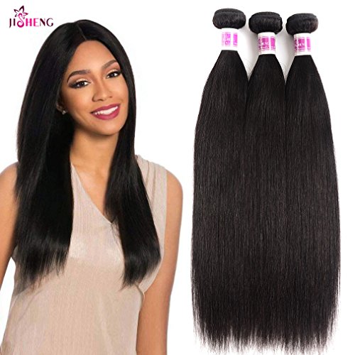JiSheng Brazilian Straight Virgin Hair Weave 3 Bundles 100% Unprocessed Human Hair Extensions 14 16 18inch
