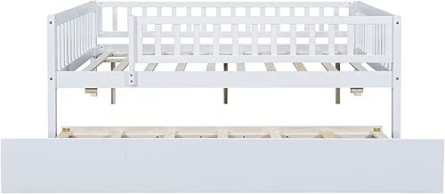 Miniatura 4 de P PURLOVE Sofá cama matrimonial con nido, marco de sofá cama con barandillas de valla, sofá cama de madera para niños, niñas y adolescentes jóvenes,