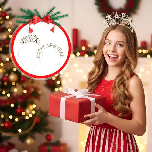 2 Pack Happy New Year Headband for Women 2026, New Year Headpiece Tiara Crown for Newyear Eve Party Supplies Holiday Gifts - Image 6