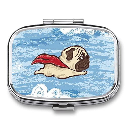 ピルケース 薬ケース サプリケース 動物 アニマル 柄 空飛ぶ 犬 パグ ミニ薬箱 くすりいれケース 錠剤ケース 収納ケース 2仕切り 長方形 お薬ポーチ 小物入れ 携帯薬箱 薬入れ 携帯用 旅行 薬の飲み忘れ防止 密閉 耐湿 薬ストレージ