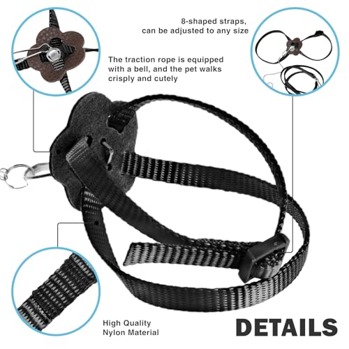 Image of 2 Pack Adjustable Hamster Leash Harness for Harness for Ferret Baby Rabbit Hamster Rat Mouse Leash Lead with Bell (Black)