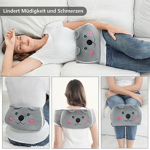 Wärmflasche Wärmflaschengürtel Gummi Wärmflasche mit bezug,1L weichem Plüsch Frauen Wärmegürtel für Periode Nacken Schulter Rücken Beine Regelschmerzen