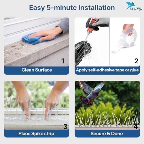 Image of Evafly Balcony Spike for Birds|Pack of 10 Strong Polycarbonate Uv Treated Unbreakable Spikes| Uses at AC Cabinate Windows Railing- White (12x8 inch)