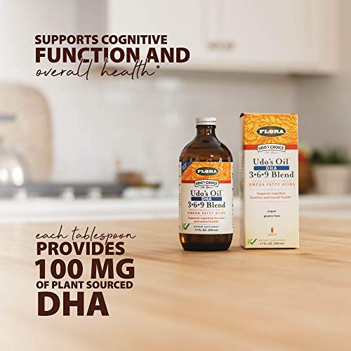 Flora - Udo's Choice Omega 369 Oil Blend With Dha, Udo's Oil Balanced 2:1:1 Ratio Of Omega Fatty Acids, Supports Cognitive Function & Overall Health, 8.5-Fl.oz. Glass Bottle #TOP2