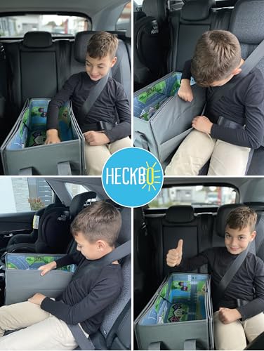 HECKBO 4-in-1 Auto Organizer und Spielteppich - Kinder Spielzeug-Aufbewahrungsbox - Faltbare Spielmatte mit Straßenmotiv - Sichere Befestigung im Auto, 91cm x 72cm